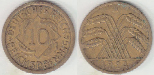 1924 A Germany 10 Reichspfennig A008258